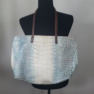 B. May blue cream croc embossed tote